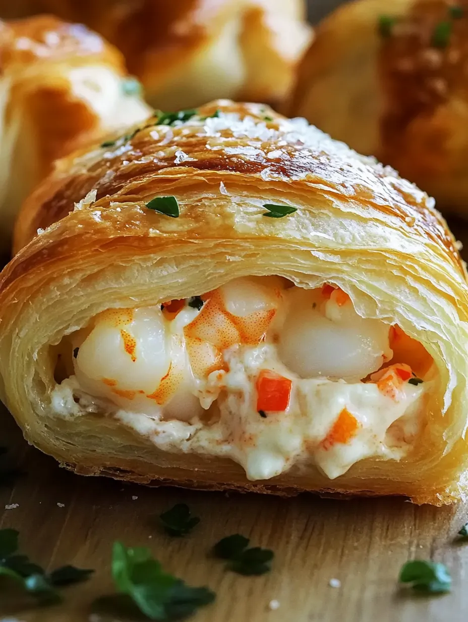 Ein Gebäck mit einer Füllung aus Garnelen und Käse.