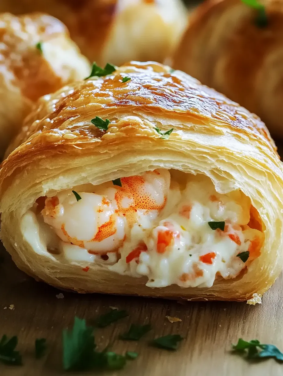 Ein Gebäck gefüllt mit Garnelen und Käse.