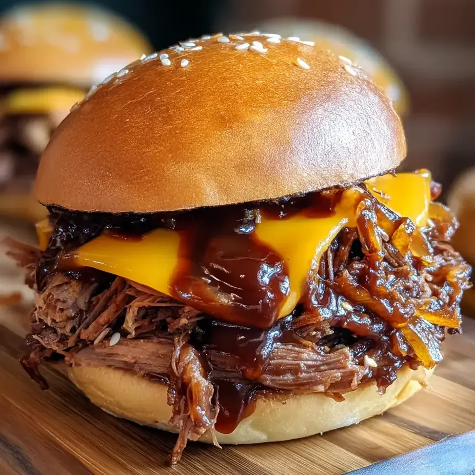 Nahaufnahme eines Sandwiches mit BBQ-Soße.