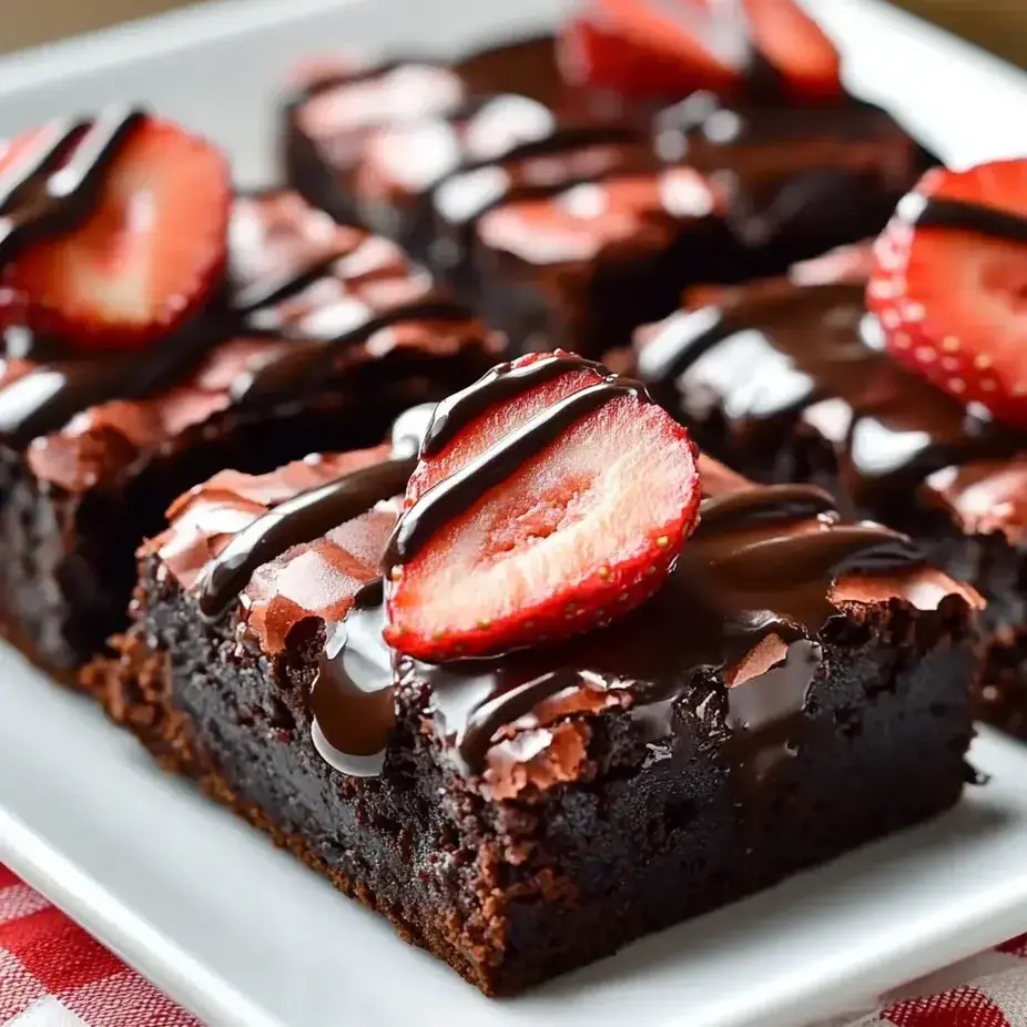 Ein Schoko-Dessert mit Erdbeeren als Topping.