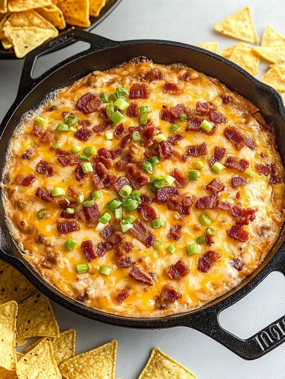 Eine Pfanne mit Essen, Speck und Käse.