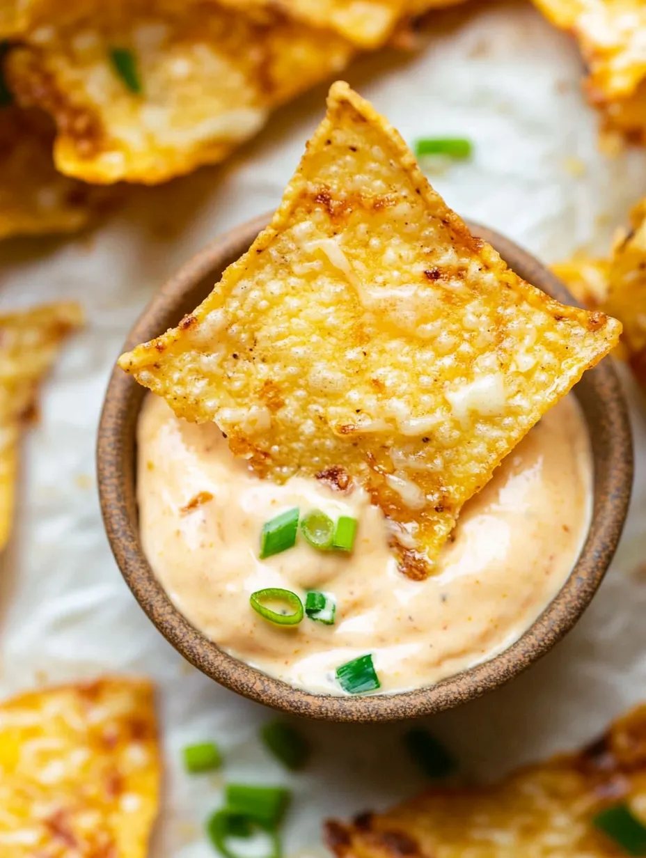 Eine Schüssel Dip mit einem Tortilla-Chip obendrauf.