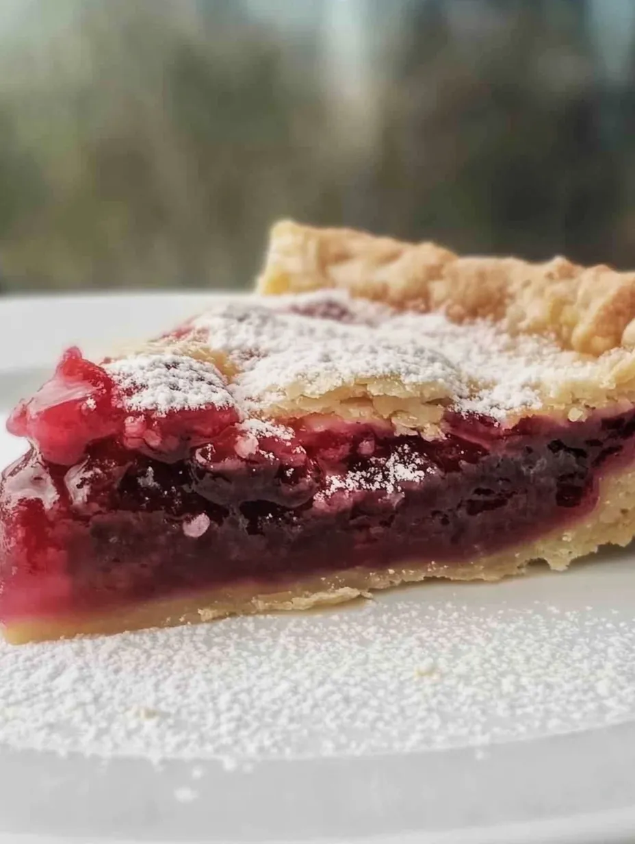 Ein Stück Torte mit weißem Pulver darauf.