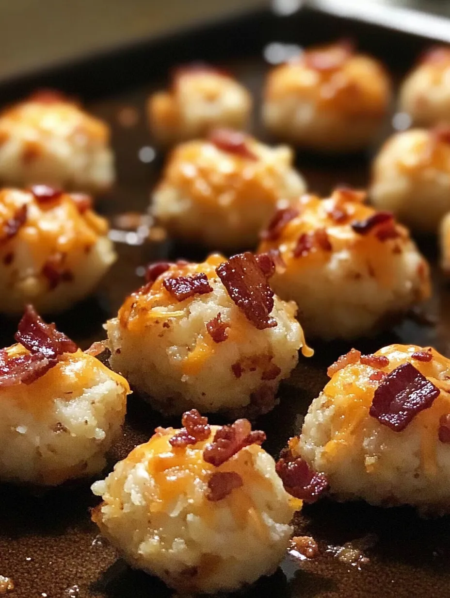 Speck- und Käsebällchen auf einem Backblech.
