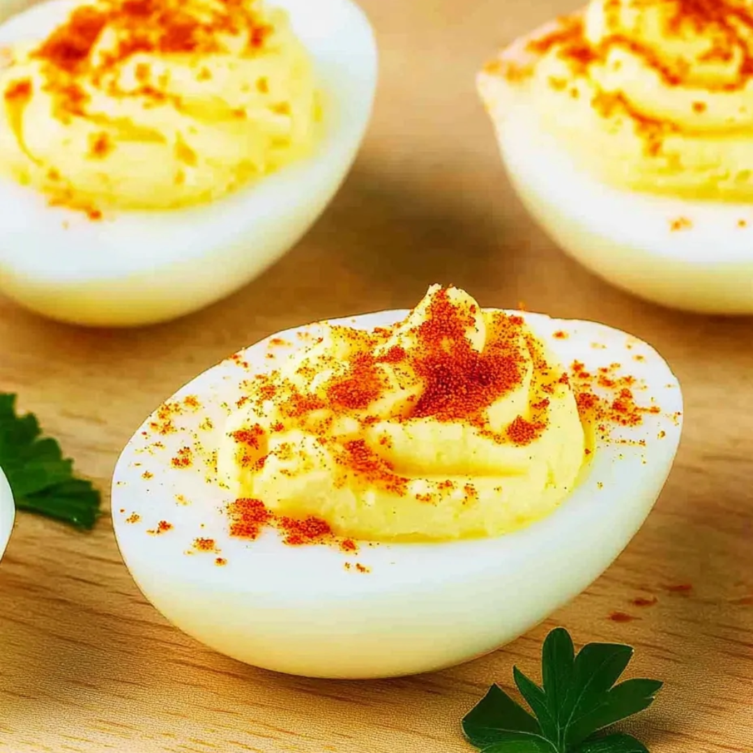 Nahaufnahme von einem gekochten Ei mit einem Löffel Butter und Gewürzen.