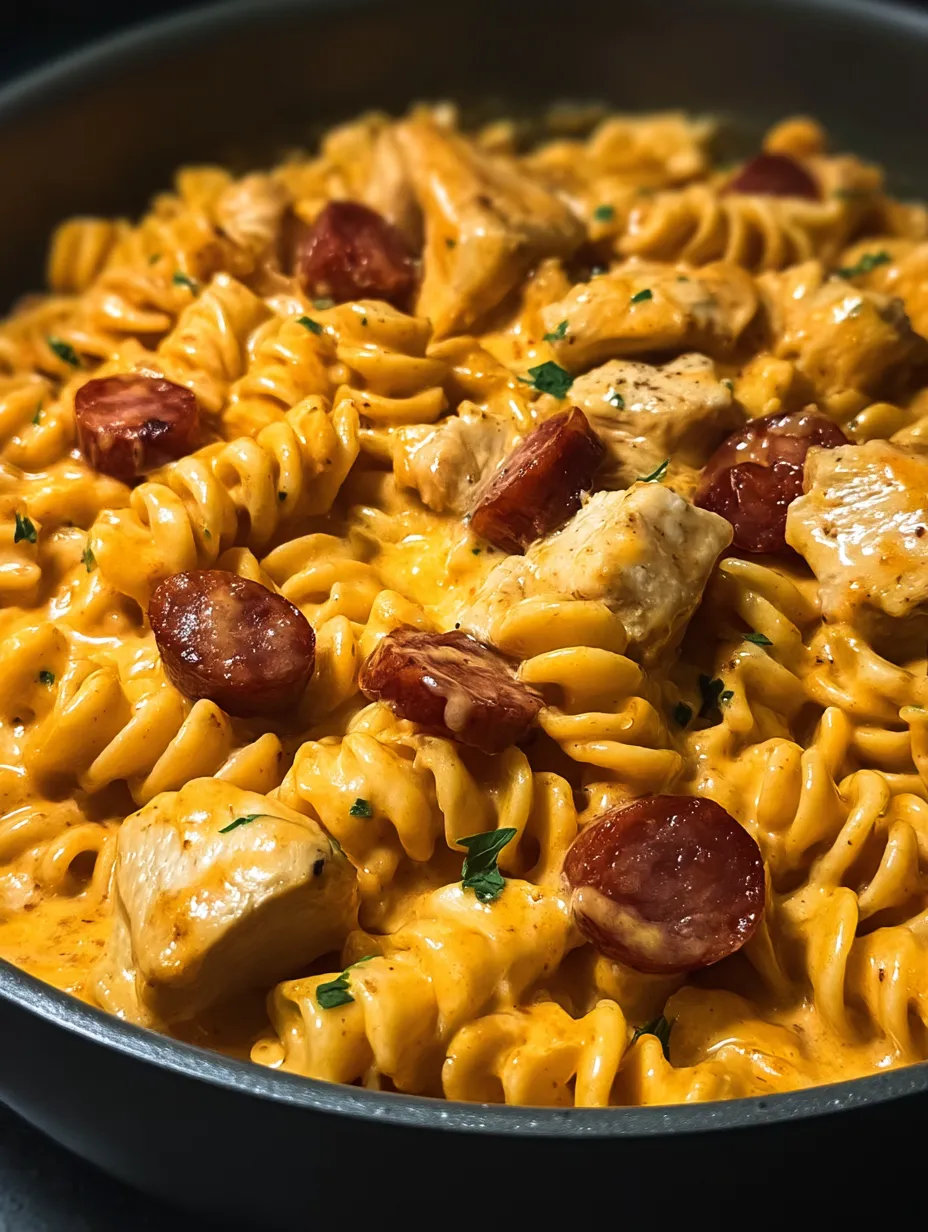Eine Schüssel Nudeln mit Fleisch und Paprika.