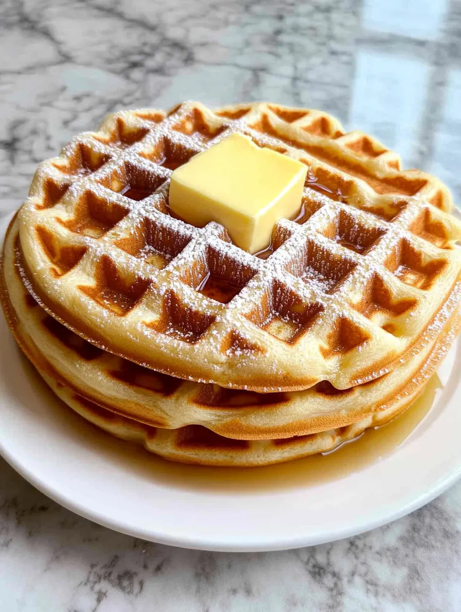 Ein Stapel Waffeln mit Butter obendrauf.