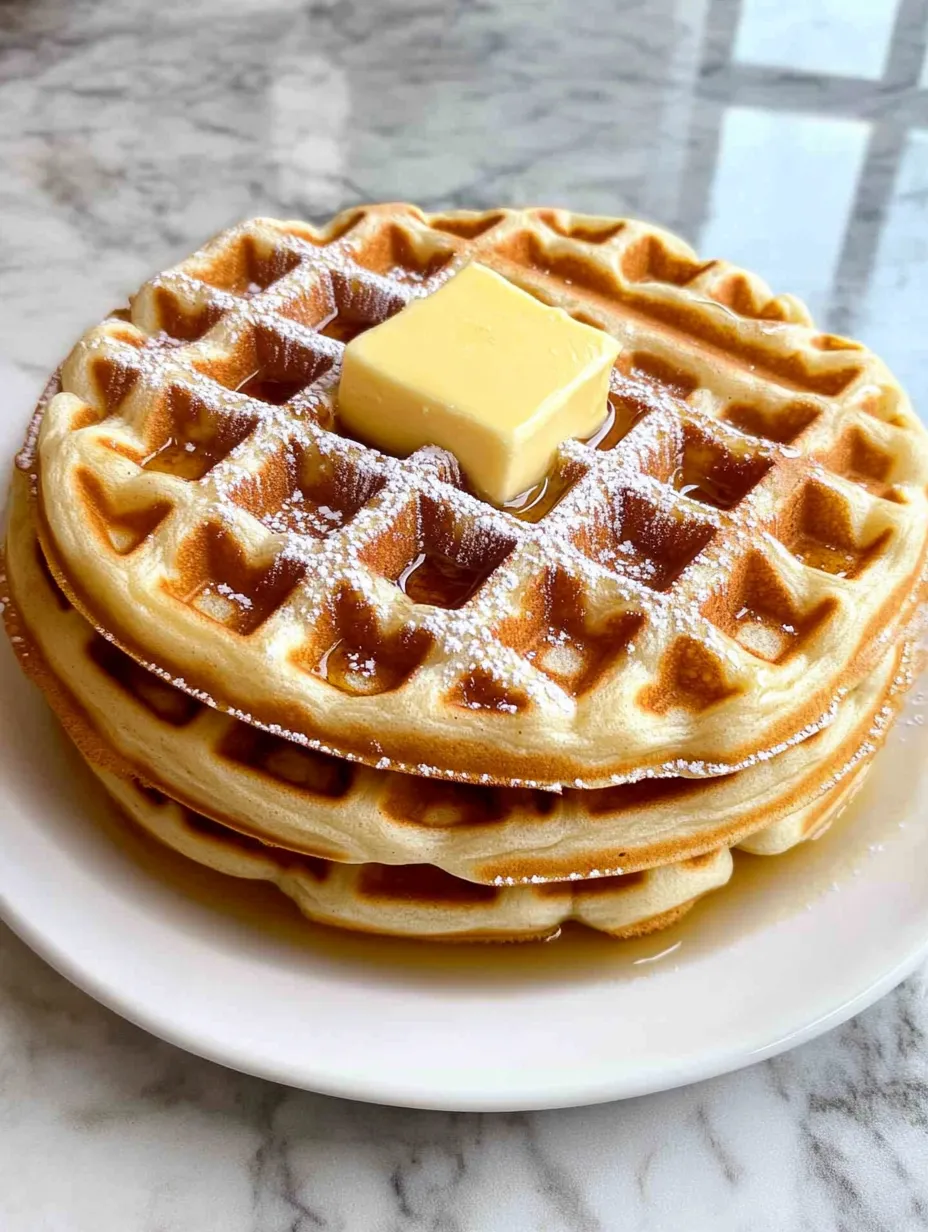 Ein Stapel Waffeln mit Butter obendrauf.