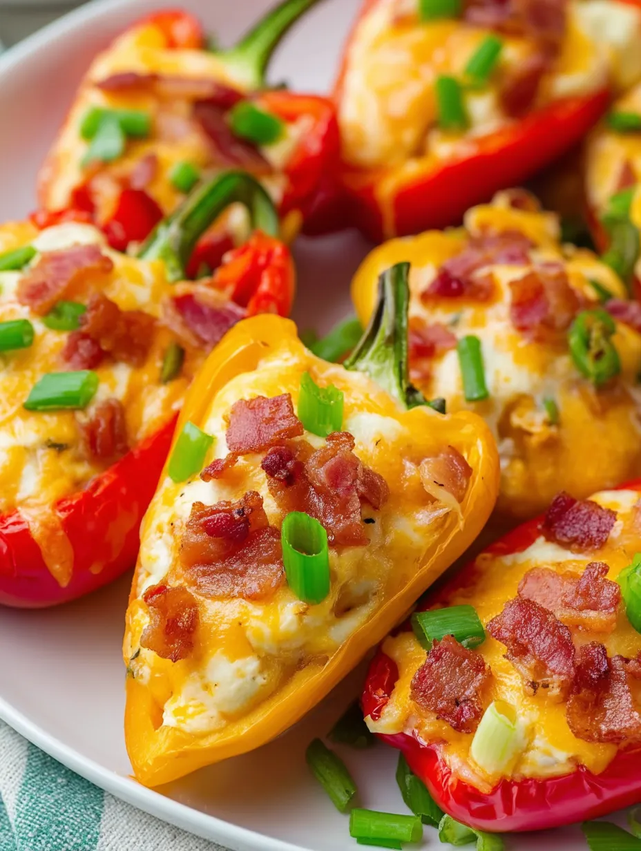 Speck-Käse gefüllte Paprika auf einem Teller.