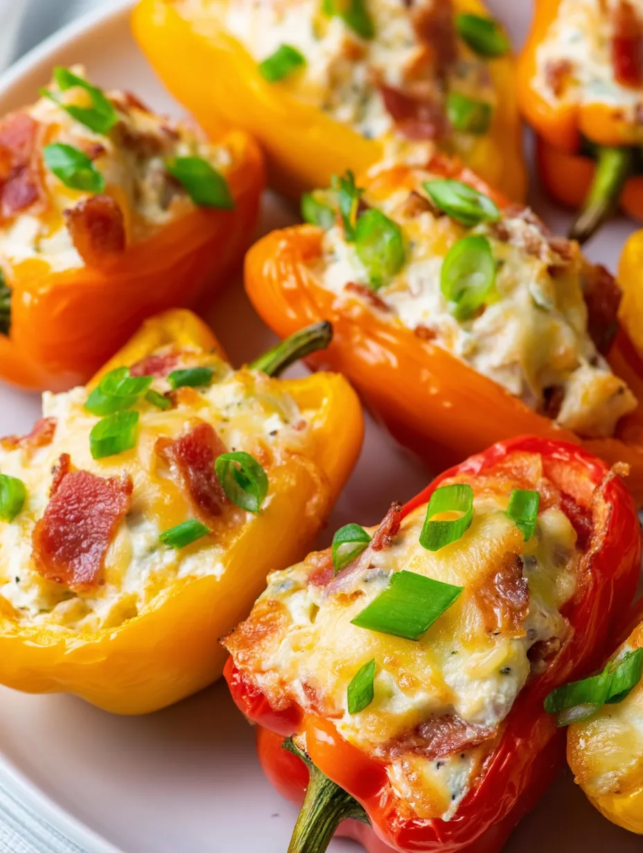 Geschnittene Paprika mit Käse und Speck.