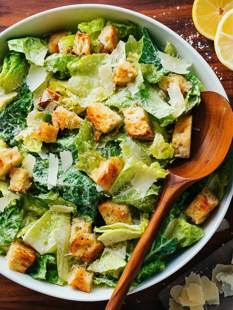 Eine Schüssel Salat mit Croûtons.