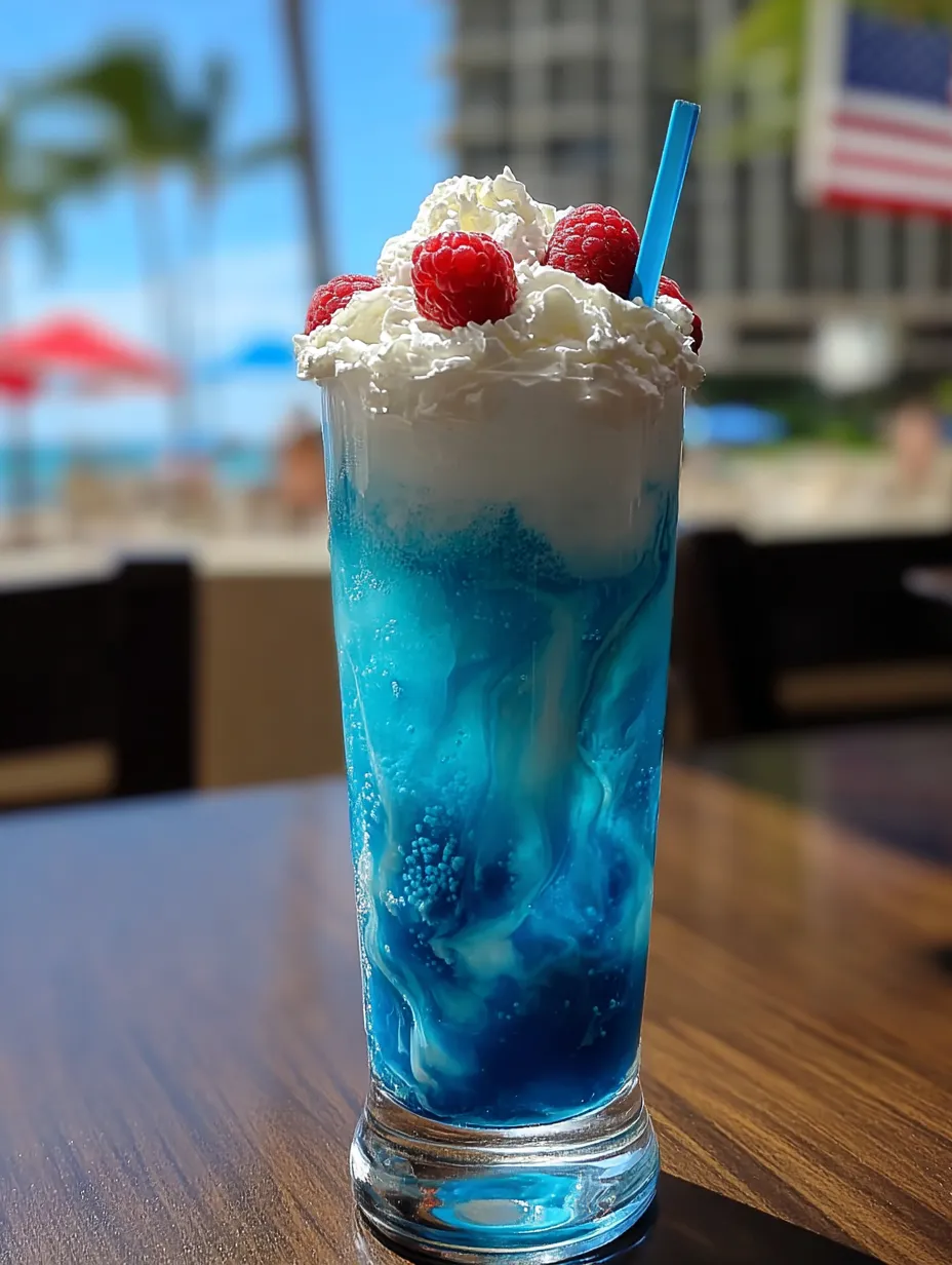 Ein Getränk in Weiß-Blau mit Strohhalm.