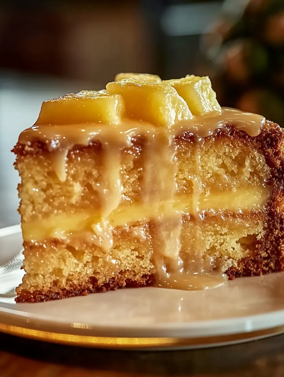 Ein Stück Kuchen mit Karamellsoße obendrauf.