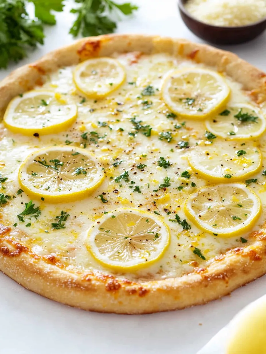 Eine Pizza mit gelben Zitronenscheiben darauf.