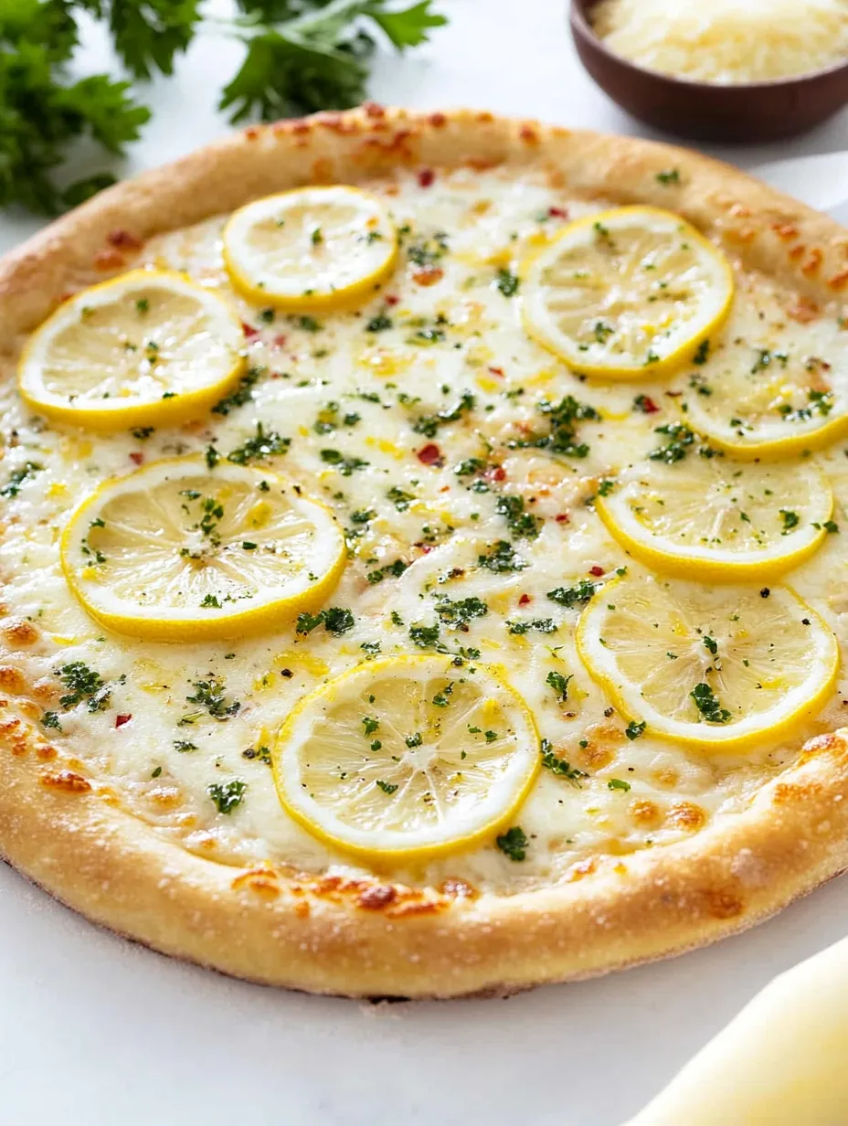 Eine Pizza mit Zitronenscheiben obendrauf.