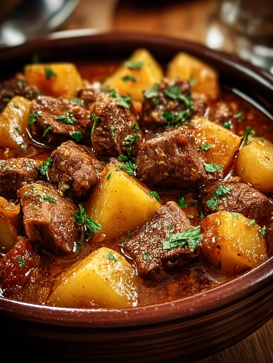Eine leckere Schüssel Fleisch mit Kartoffeln.