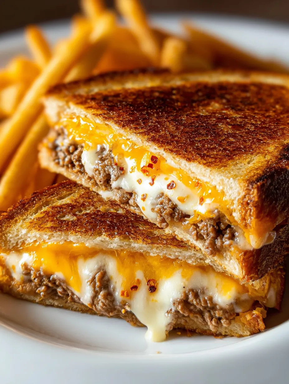 Ein belegtes Sandwich mit Beef und Käse auf einem Teller.