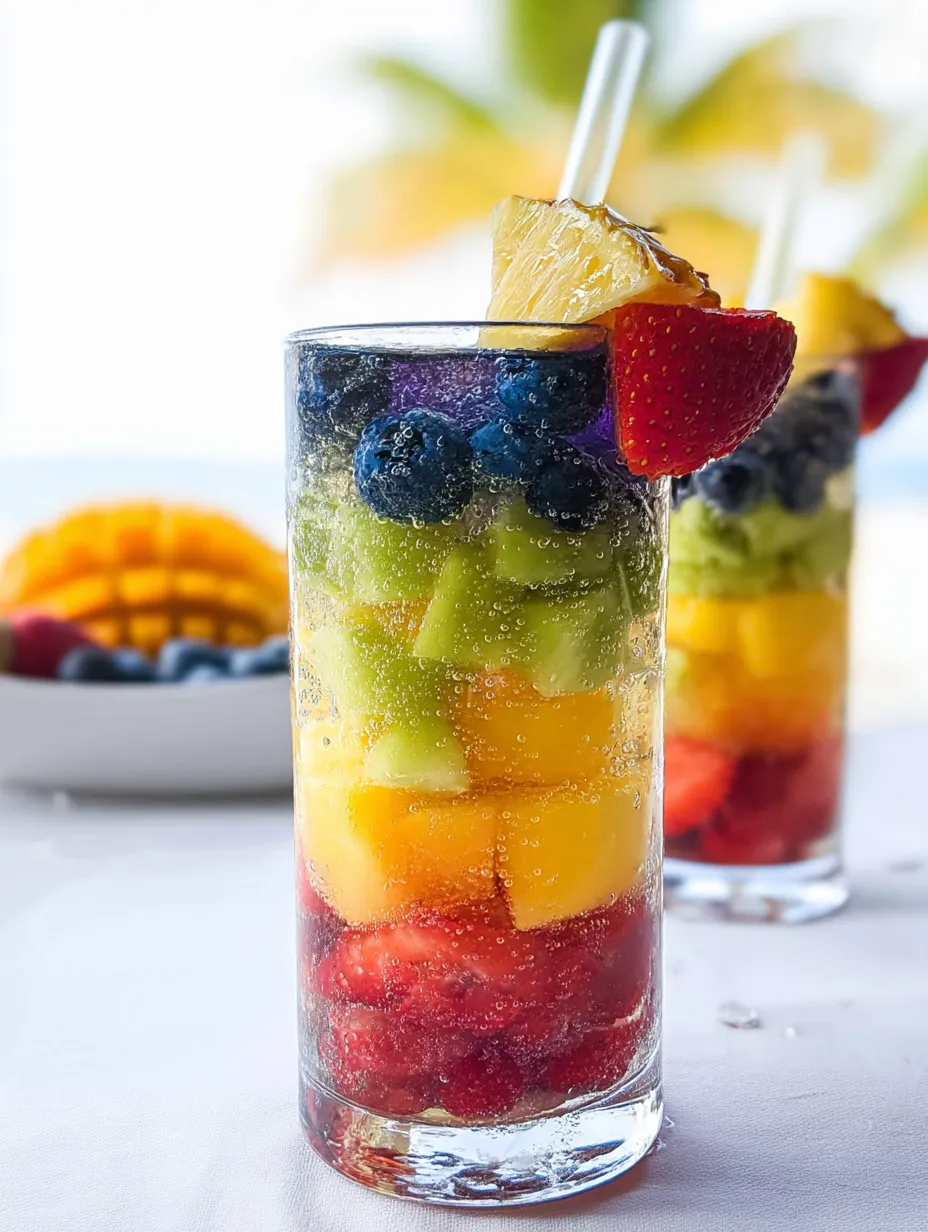 Ein Glas voller Obst mit Erdbeeren und Blaubeeren.