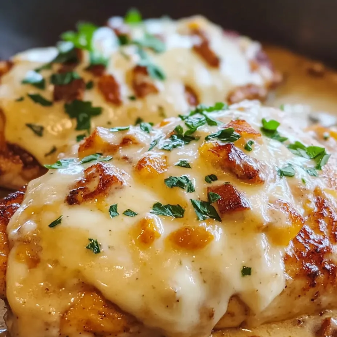 Hähnchen mit Käse und Kräutern.