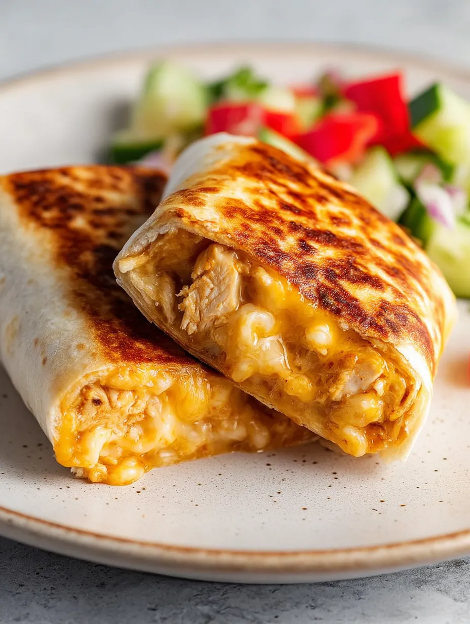 Ein Teller mit Burrito und Salat.