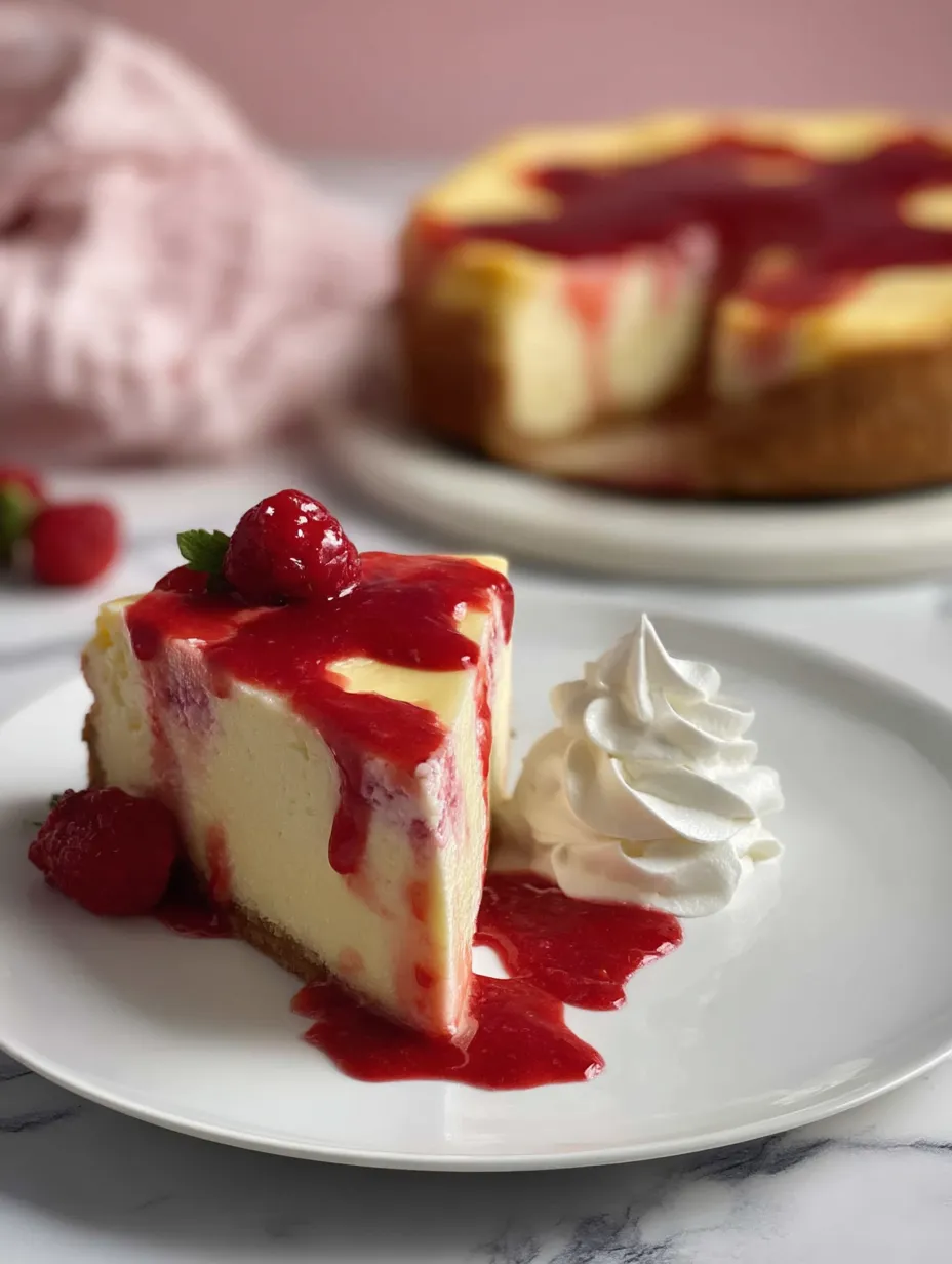 Ein Stück Käsekuchen mit Kirsche drauf.