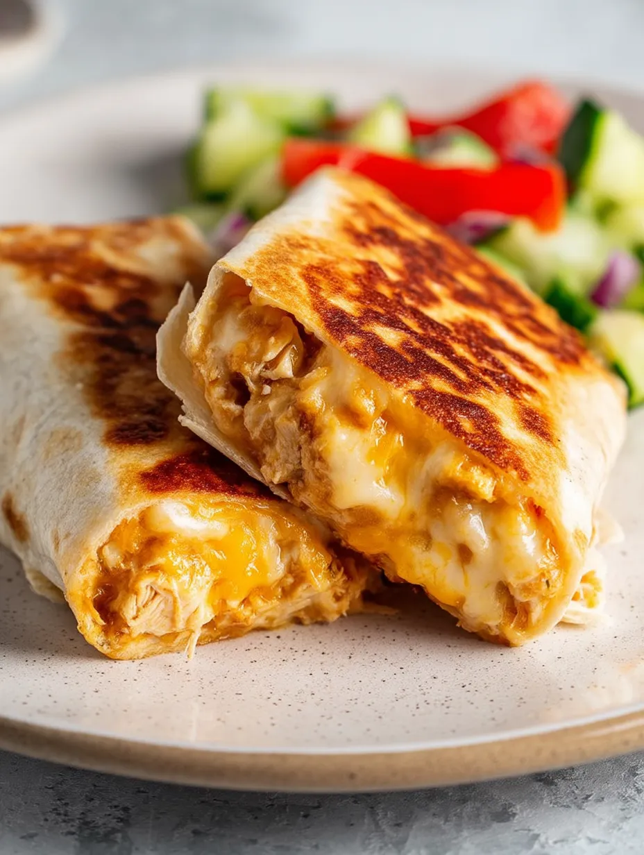 Ein Teller mit Burrito und Salat.