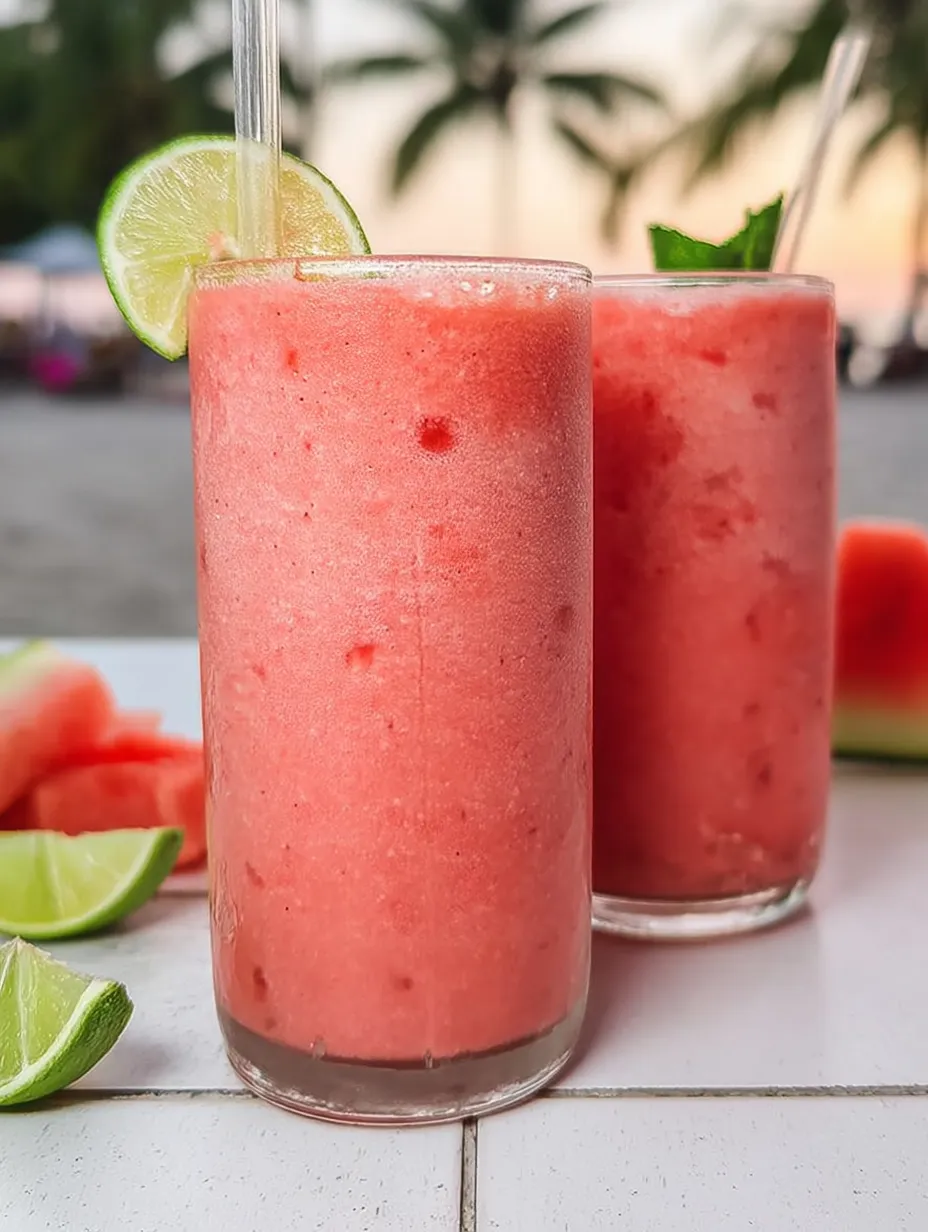 Zwei Gläser mit rosa Getränk und Limette.