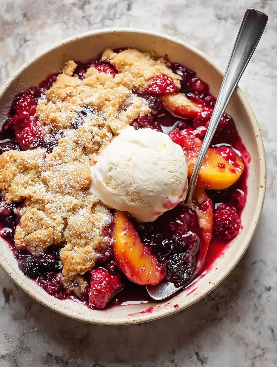 Eine Schale mit Obst und einer Kugel Eis obendrauf.