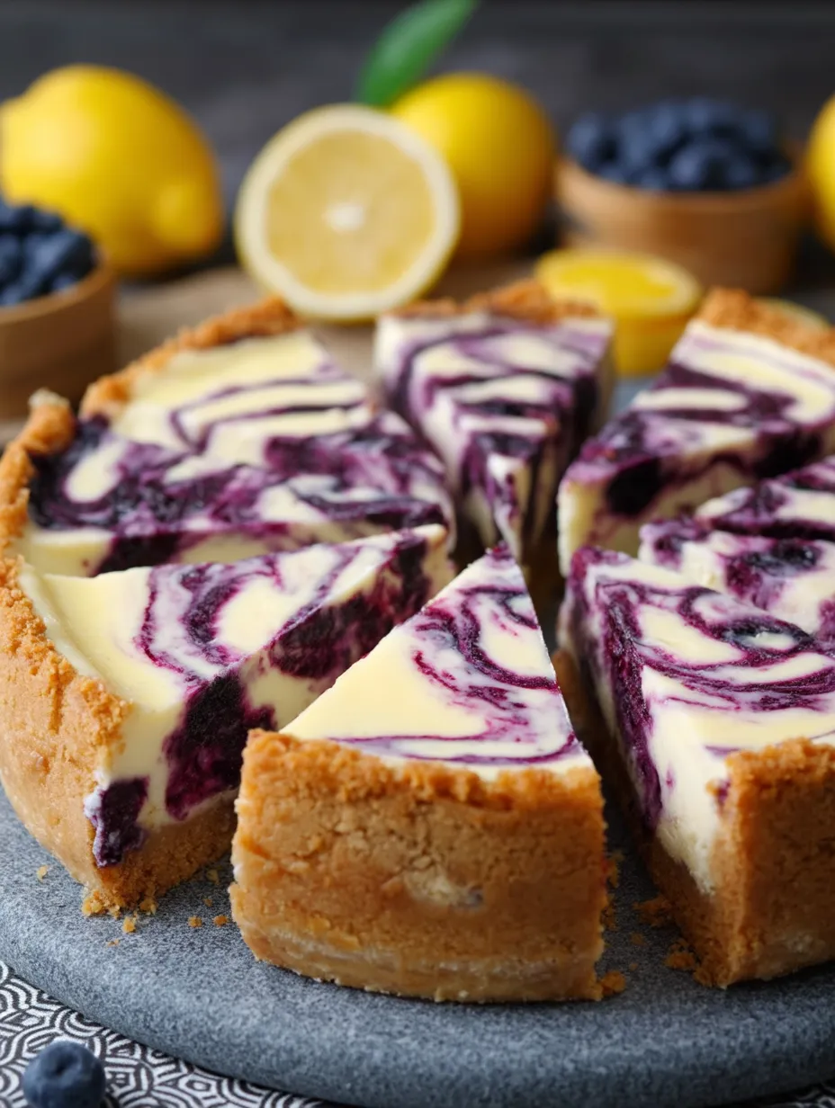 Ein Tortenstück mit Blaubeeren und Zitrone.
