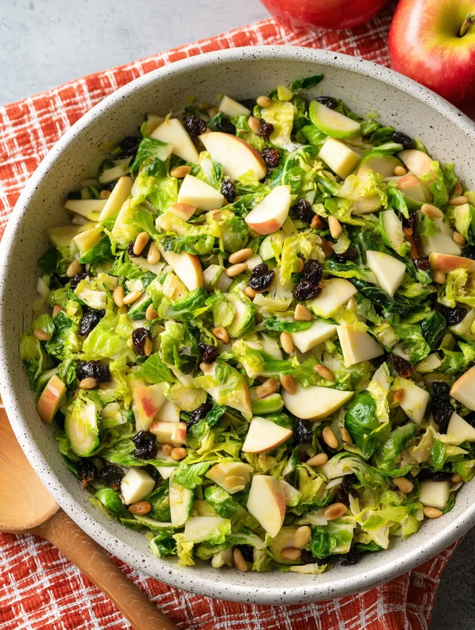 Eine Schüssel Salat mit Apfel, Nüssen und grünem Gemüse.