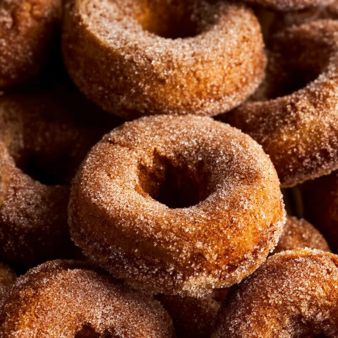 Ein Haufen Donuts mit Zuckerkruste.