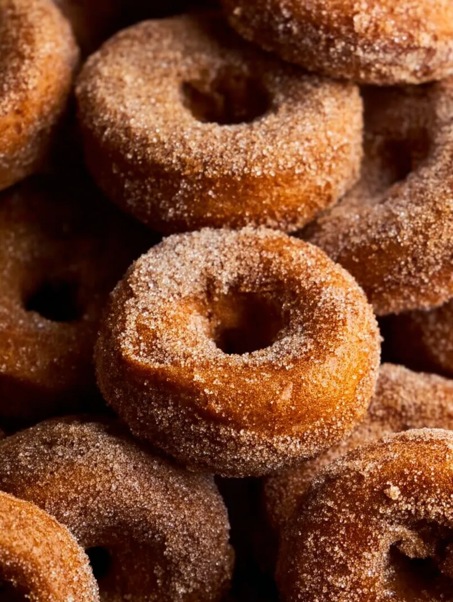 Ein Haufen zuckerbestäubter Donuts.