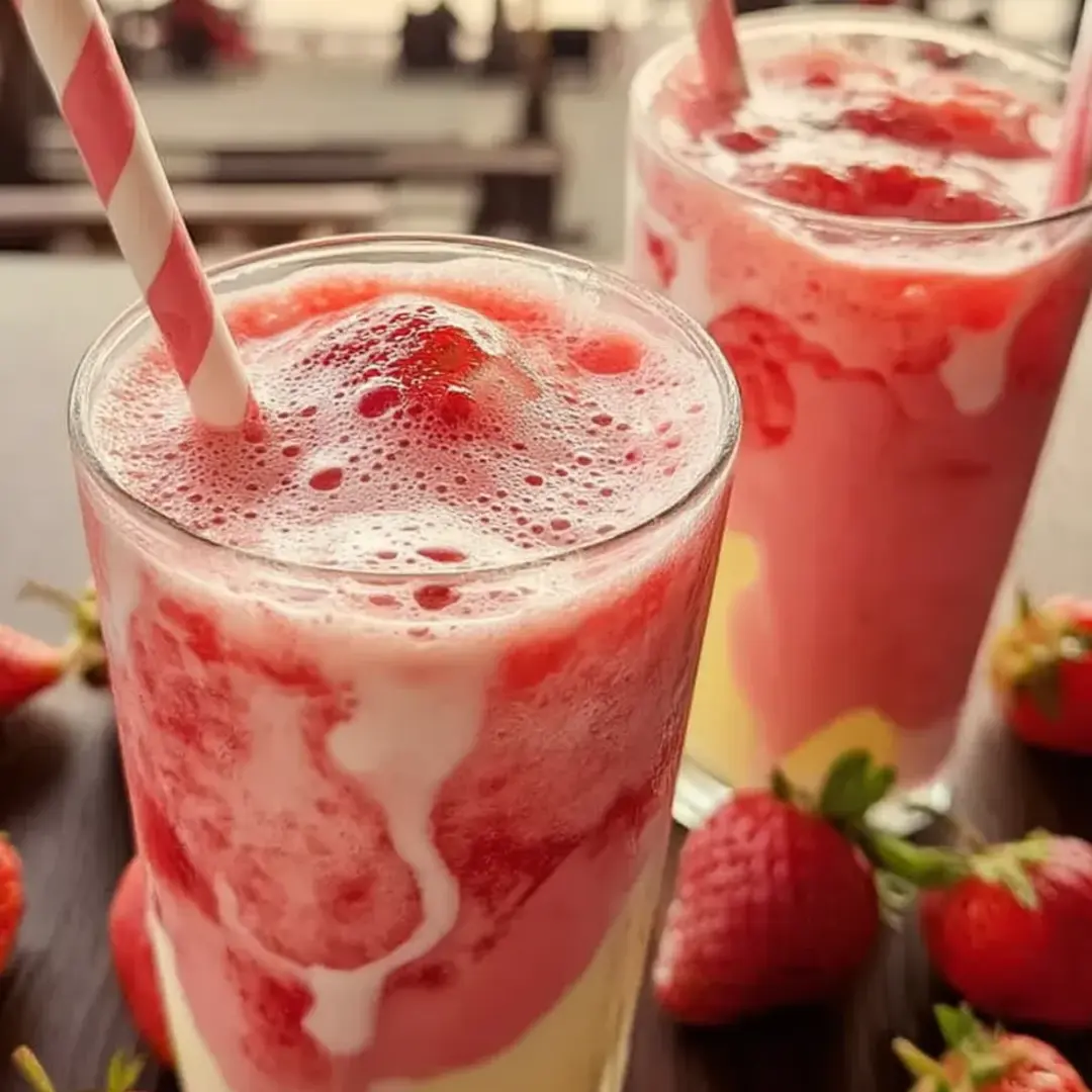 Zwei Gläser mit Erdbeermilch.