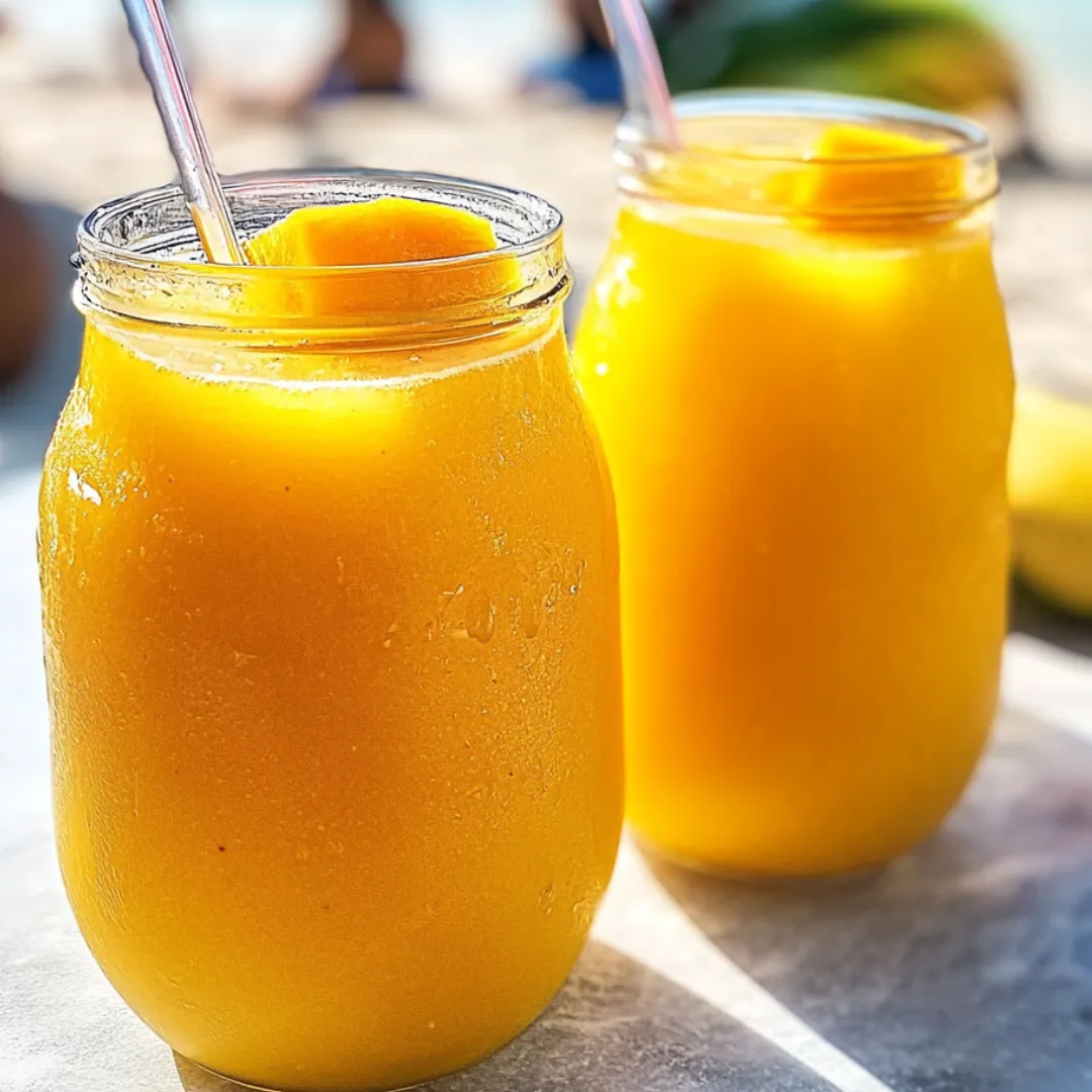 Zwei Gläser mit orangem Saft auf einem Tisch.