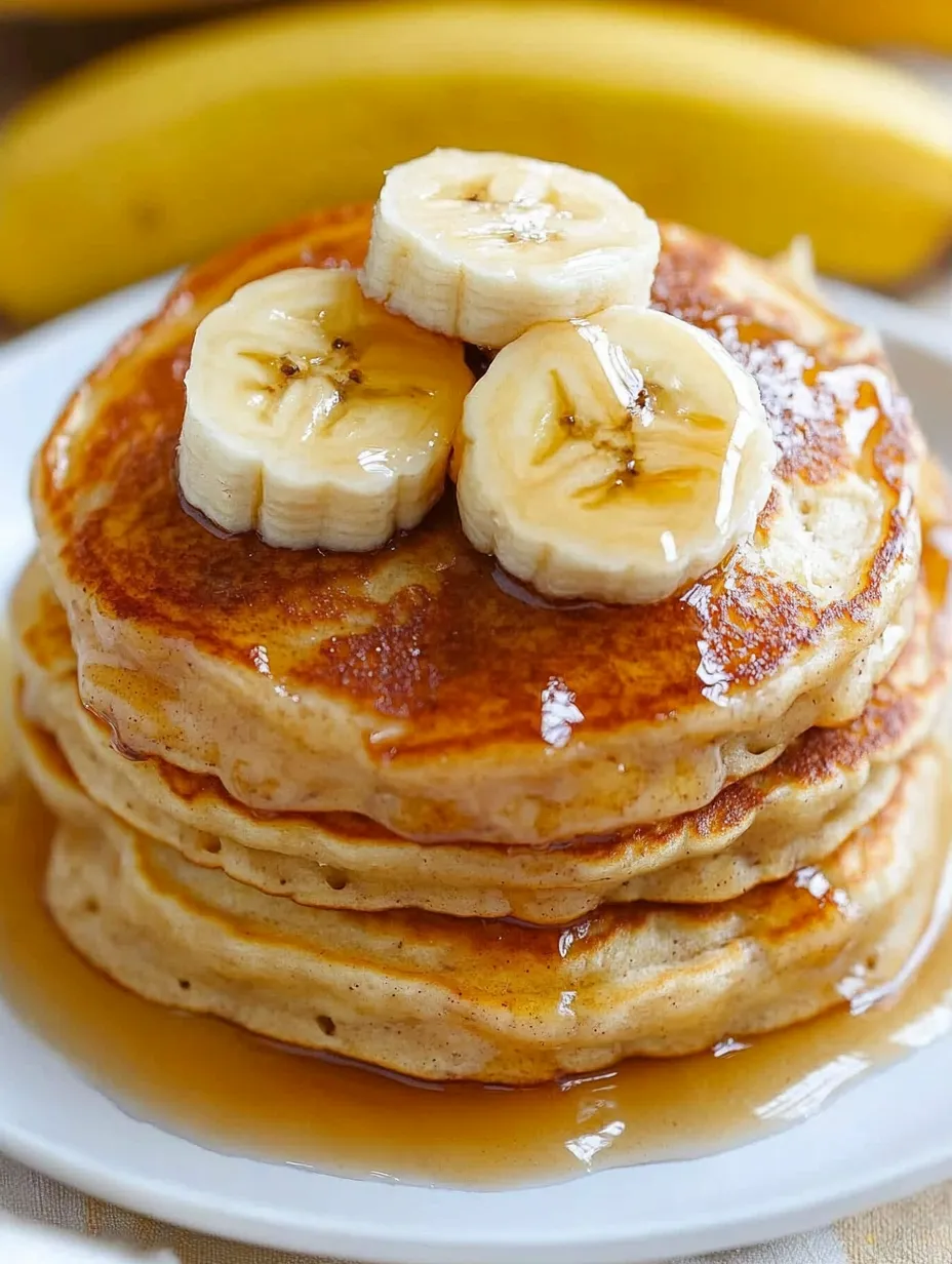 Lockere Pfannkuchen mit Bananenscheiben obendrauf.