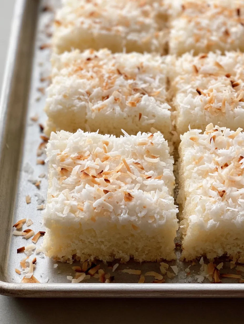 Blechkuchenstücke mit Kokos.