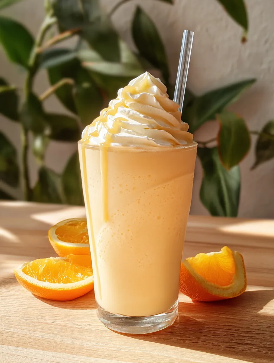 Ein Glas Orangensaft mit Strohhalm.