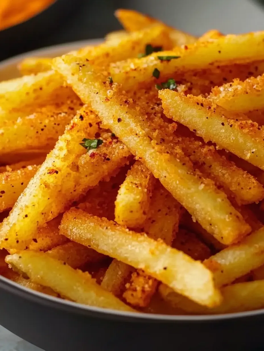 Ein Teller Pommes mit Gewürzmischung.