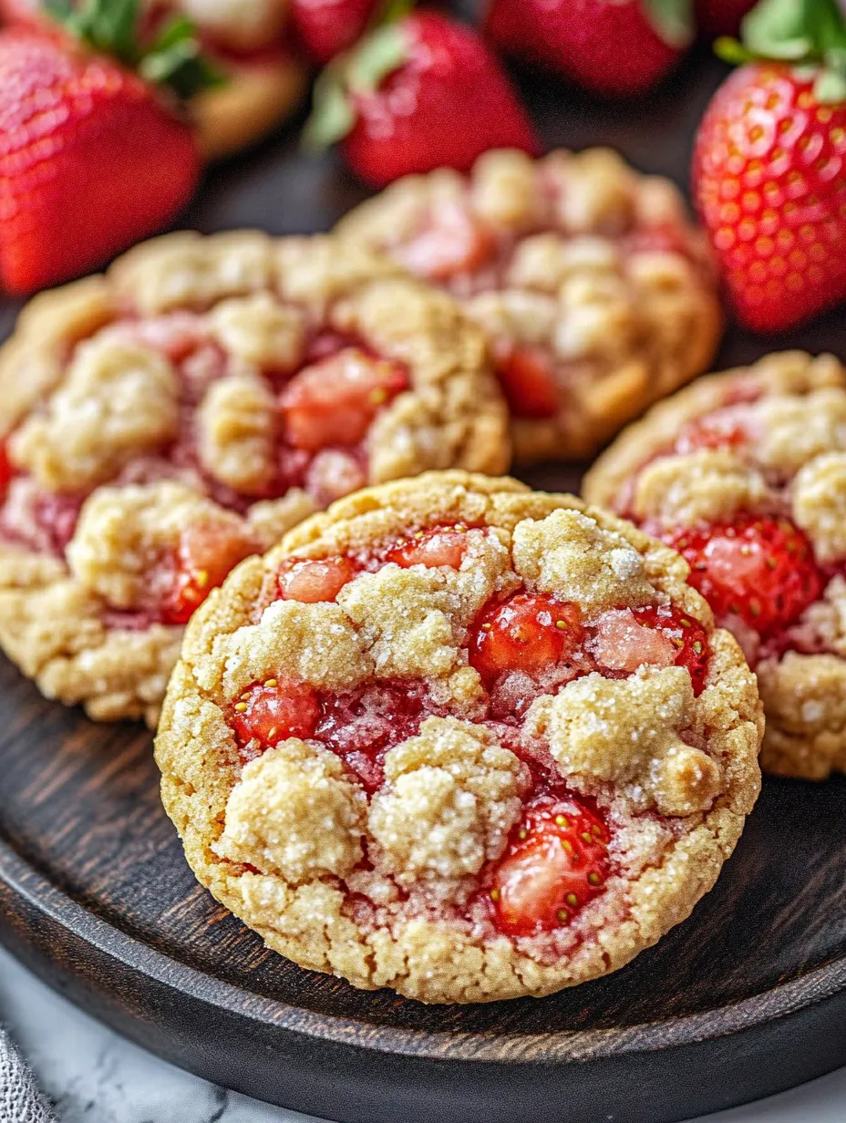 Nahaufnahme von Cookie mit Erdbeeren obendrauf.