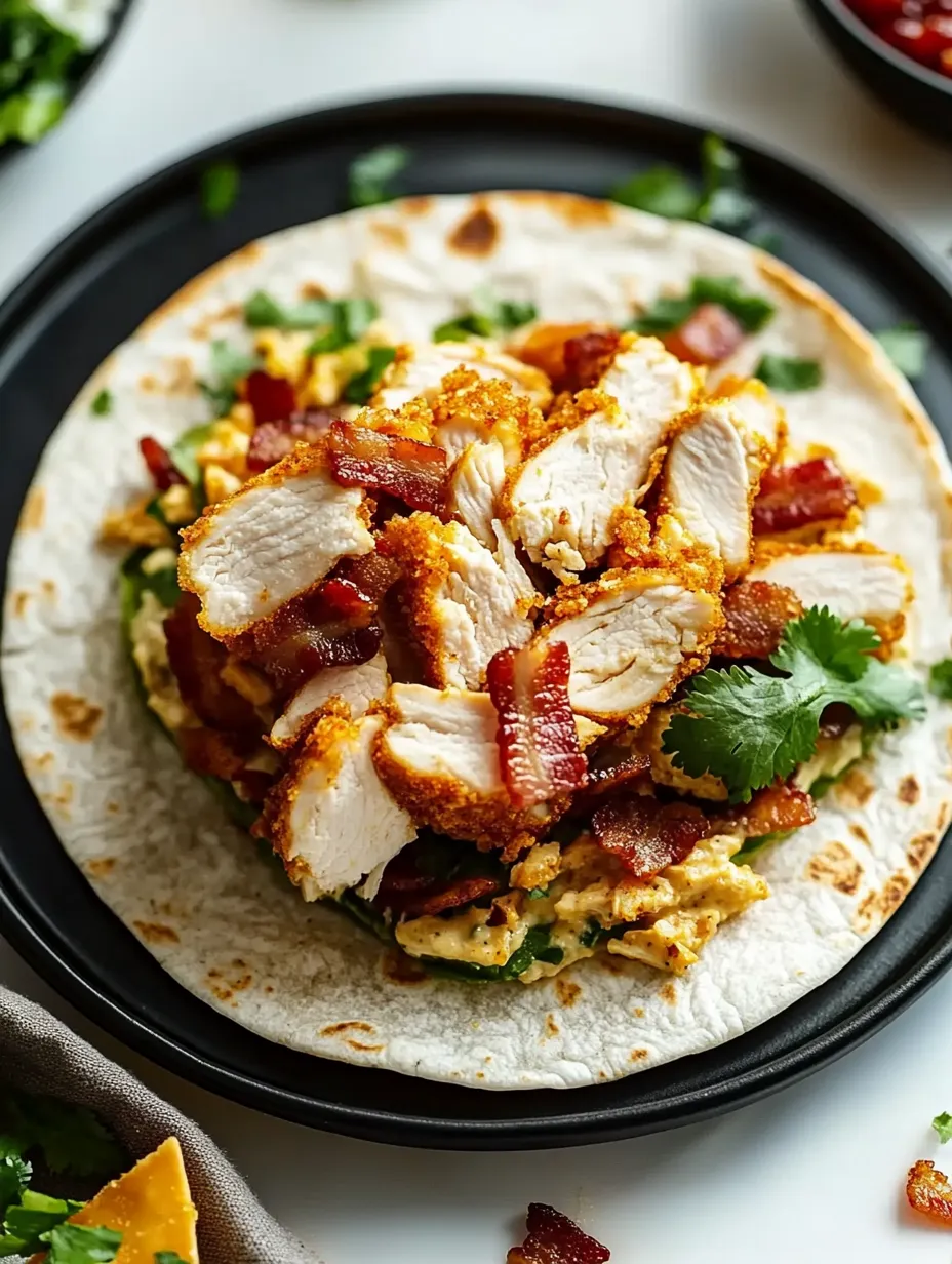 Ein Teller mit Hühnchen und Bacon.