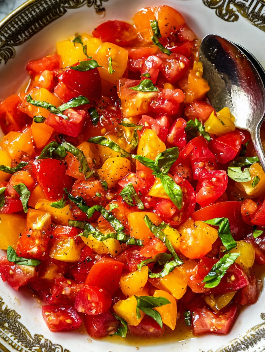 Eine Schale mit frischen Tomaten und Basilikum.