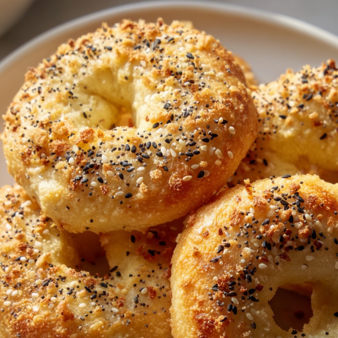 Ein Teller mit saftigen Mohn-Bagels.