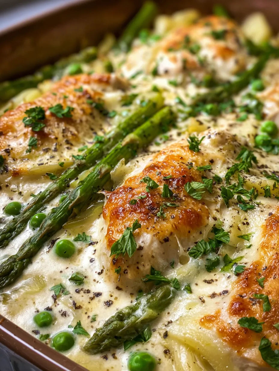 Ein Teller mit Hähnchen und Spargel.