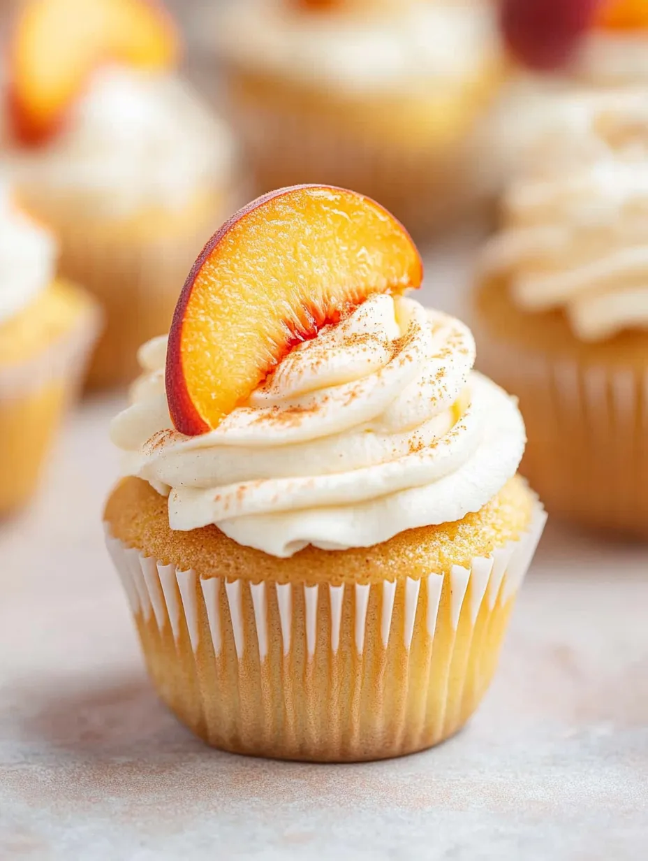 Ein Cupcake mit Pfirsich obendrauf.