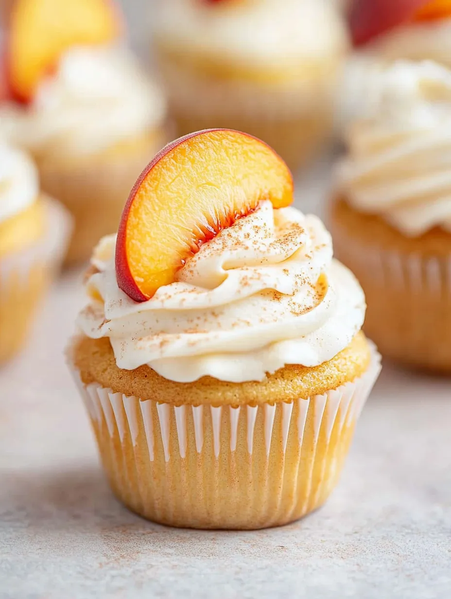 Ein Cupcake mit Pfirsich obendrauf.