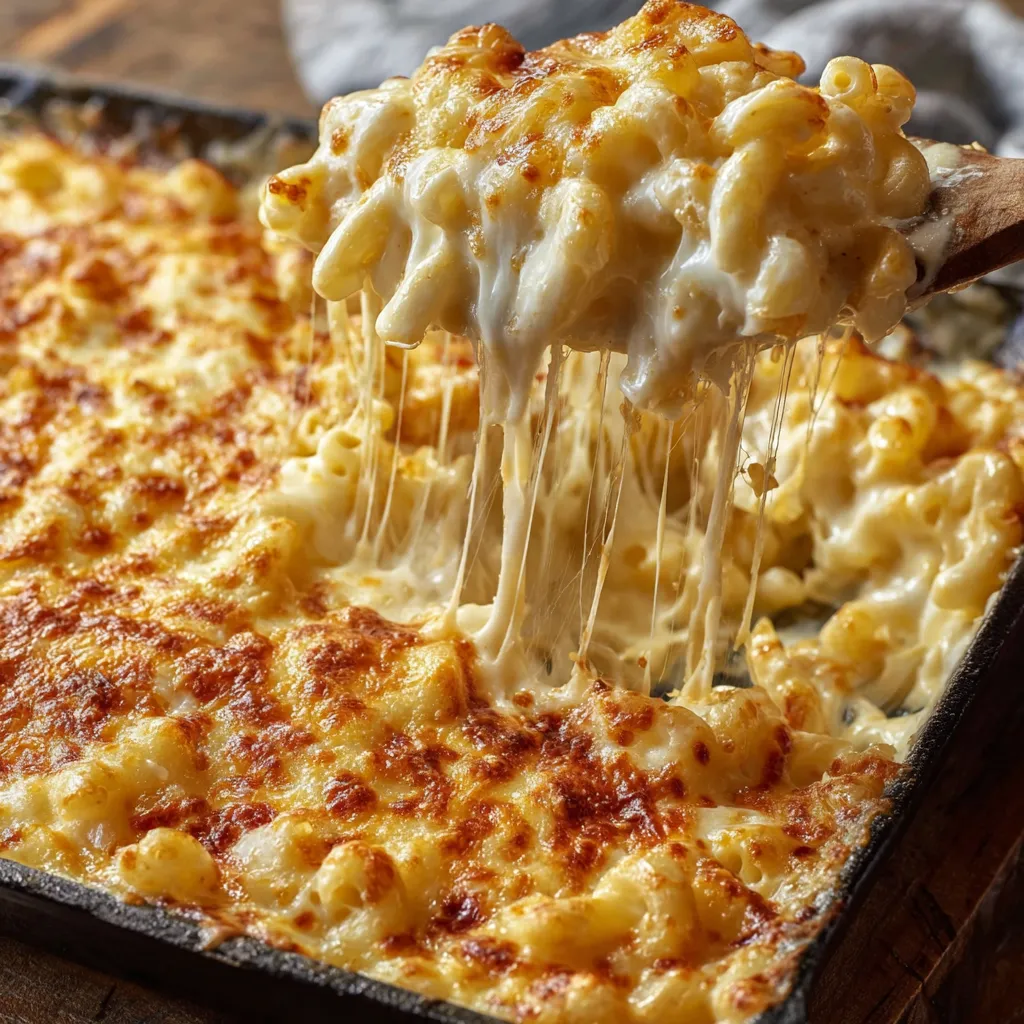 Eine Auflaufform mit Makkaroni und Käse.