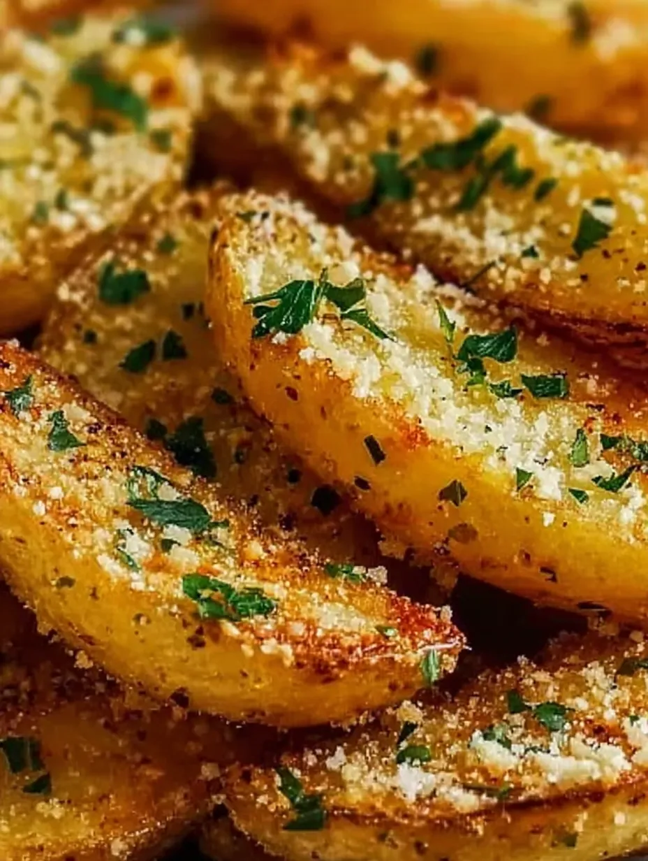 Kartoffelspalten mit frischer Petersilie.