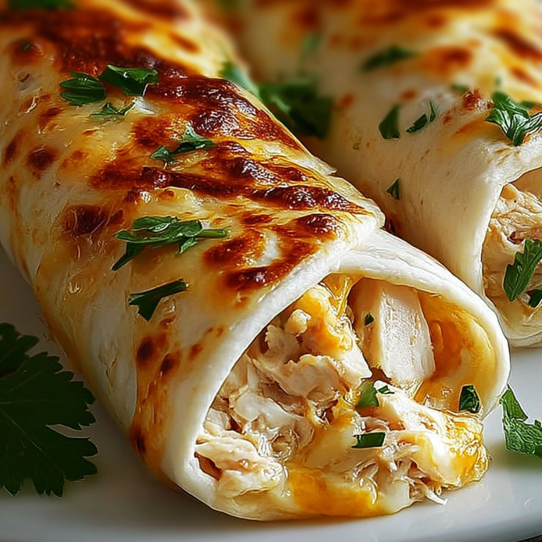 Zwei Hähnchen-Burritos auf einem Teller.