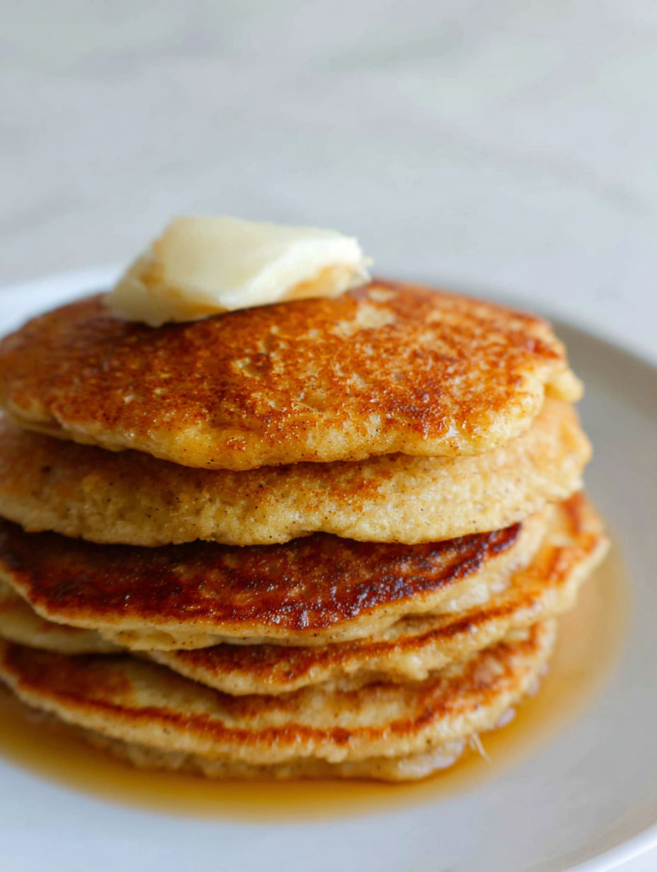 Ein Stapel Pfannkuchen mit Butter oben drauf.