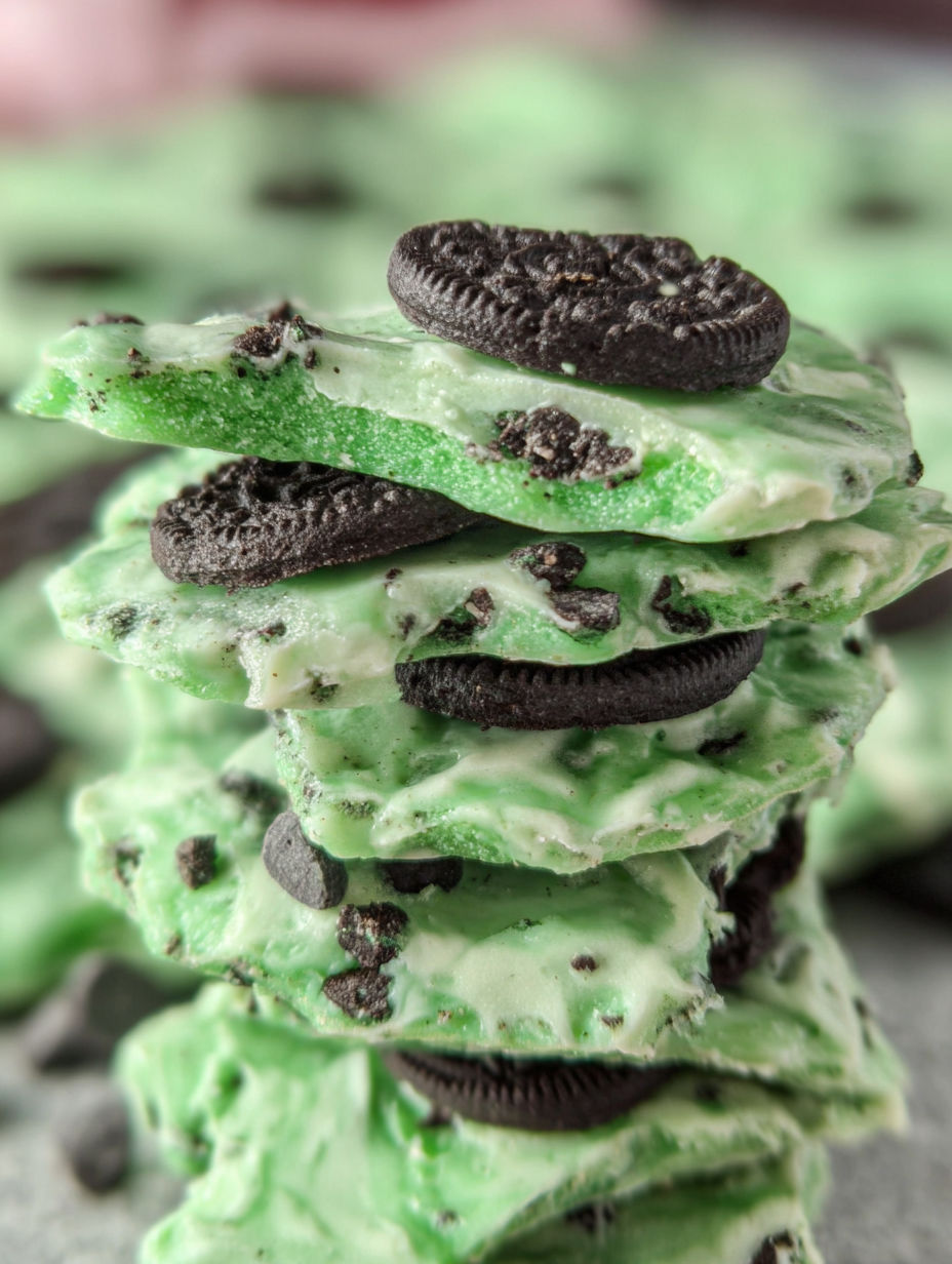 Ein Stapel Minz-Oreo-Stückchen.